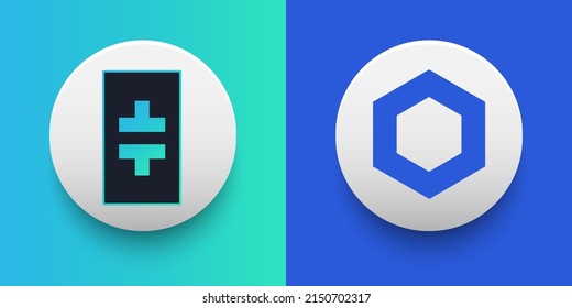 Kryptowährung Logo von Theta THETA und Chainlink LINK Symbol. Futuristische Fintech auf Basis von Blockchain und virtuellen Geldkonzepten Vektorvorlagen. Kann als Symbol, Abzeichen, Aufkleber und Bannerdesign verwendet werden