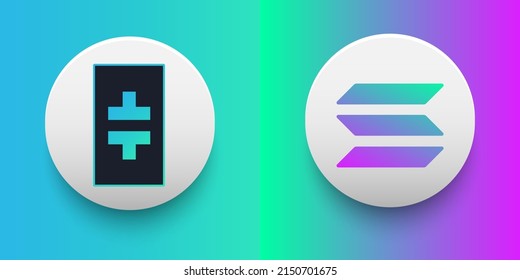 Cryptocurrency logo of Theta THETA and Solana SOL symbol. Futuristic fintech based on block chain and virtual money concept vector templates. Can be used as icon, badge, sticker and banner design