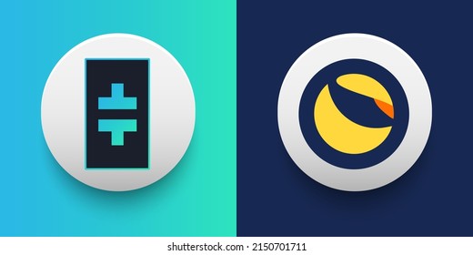 Cryptocurrency logo of Theta THETA and Terra LUNA symbol. Futuristic fintech based on block chain and virtual money concept vector templates. Can be used as icon, badge, sticker and banner design