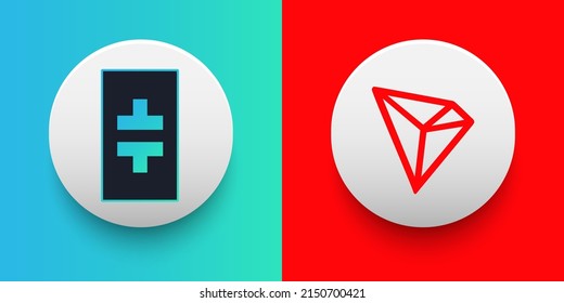 Cryptocurrency logo of Theta THETA and Tron TRX symbol. Futuristic fintech based on block chain and virtual money concept vector templates. Can be used as icon, badge, sticker and banner design