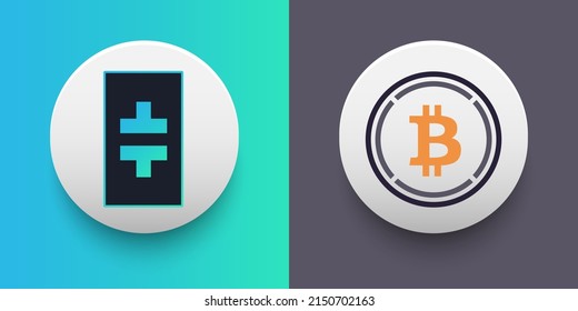 Cryptocurrency logo of Theta THETA and Wrapped Bitcoin WBTC symbol. Futuristic fintech based on block chain and virtual money concept vector templates. Can be used as icon, badge, sticker and banner
