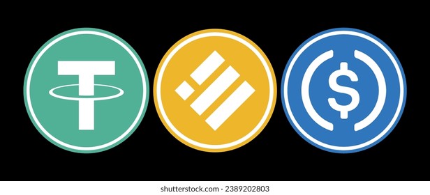 Logotipos de criptografía en círculo colorido. imágenes de logotipo vectorial. Dibujos 3D.