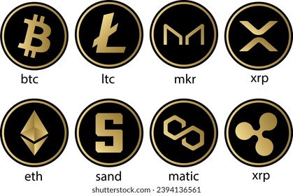 Cryptocurrency logos in colorful circle. vector logo images. 3d illustrations.