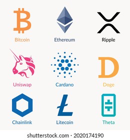 diseño de logos de criptodivisa bitcoin ethereum