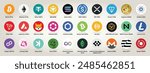 Cryptocurrency Logos and Symbols: Set of Cryptocurrency Token Icons. op Crypto tokens including Bitcoin, Ethereum, Tether, Dogecoin, Solana, Toncoin, Pepe and more.