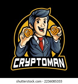 criptodivisa man mascot carácter para minería de datos y diseño de logotipo de juegos