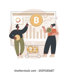 Ilustración vectorial de concepto abstracto del mercado de criptodivisa. Oportunidad de inversión, límite de mercado criptodivisa, moneda digital, noticias y precios, clasificación de capitalización, metáfora abstracta de finanzas.