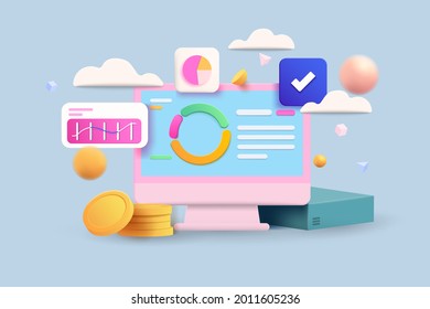 Cryptocurrency, market analytics and trading concept. 3d vector illustration