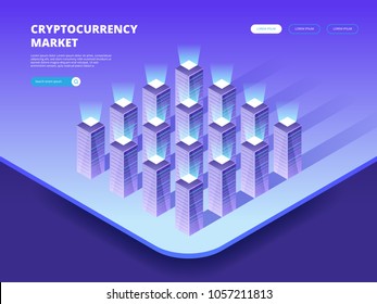 Cryptocurrency Market. Cryptocurrency and blockchain isometric vector illustration.