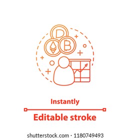 Cryptocurrency market concept icon. Mining business idea thin line illustration. Instant market growth. Marketer, businessman. Vector isolated outline drawing. Editable stroke