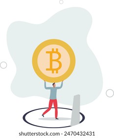 Cryptocurrency market drop, bitcoin collapse and crypto coin price crisis, trading trap or pitfall.flat vector illustration.