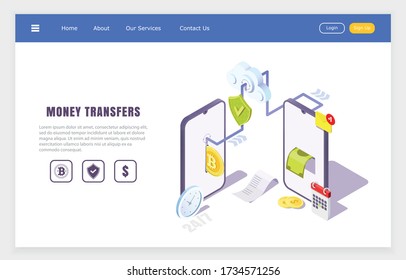 the cryptocurrency market, online currency conversion application, financial transactions isometric concept, vector illustration