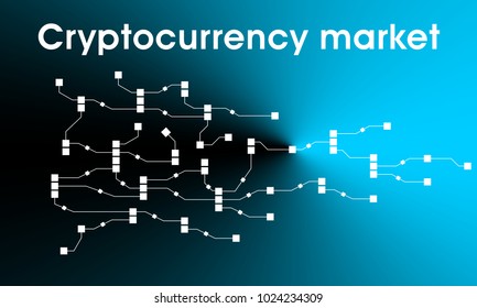 Cryptocurrency market. Vector background illustration with smartphone and icons. Blockchain concept.