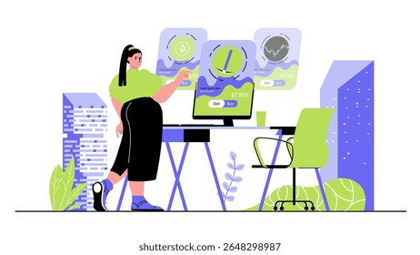 Cryptocurrency marketplace concept for modern web design. People buying and selling crypto money, mining bitcoins, making money at platform. Flat vector illustration isolated on white background.
