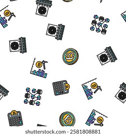 cryptocurrency mining blockchain vector seamless pattern thin line illustration