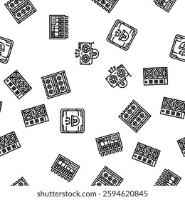 cryptocurrency mining blockchain vector seamless pattern thin line illustration