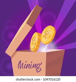 Cryptocurrency mining cartoon illustration