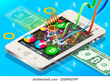 Cryptocurrency mining concept. Money or crypto currency decorative vector illustration.