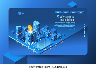 Cryptocurrency mining concept. Money or crypto currency decorative vector illustration.