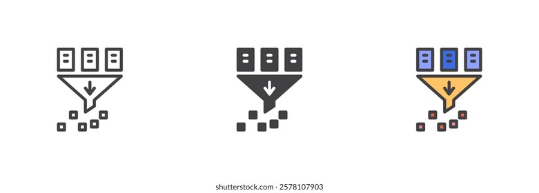 Cryptocurrency mining different style icon set. Line, glyph and filled outline colorful version, outline and filled vector sign. Data sorting symbol, logo illustration. Vector graphics