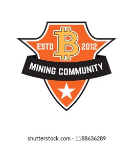 Cryptocurrency mining emblem isolated on white background. Design elements for logo,label, emblem, sign. Vector illustration
