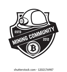Cryptocurrency mining emblem isolated on white background. Design elements for logo,label, emblem, sign. Vector illustration