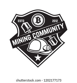 Cryptocurrency mining emblem isolated on white background. Design elements for logo,label, emblem, sign. Vector illustration