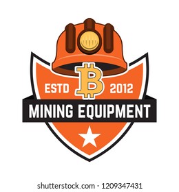 Cryptocurrency mining emblem isolated on white background. Design elements for logo,label, emblem, sign. Vector illustration