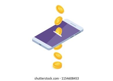 Cryptocurrency mining, exchange, blockchain isometric. Vector illustration.