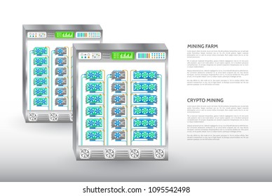 Cryptocurrency mining farm. Server room rack. Computer equipment for mining cryptocurrency.