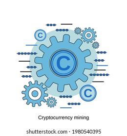 Cryptocurrency mining flat design style vector concept illustration