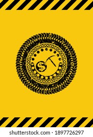 icono de minería de criptodivisa emblema negro de grunge, signo de advertencia amarillo. Ilustración vectorial. Detallado. 