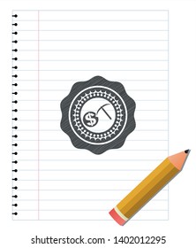 cryptocurrency mining icon emblem draw with pencil effect. Vector Illustration. Detailed.