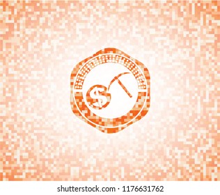 cryptocurrency mining icon inside abstract orange mosaic emblem