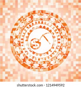 cryptocurrency mining icon inside abstract orange mosaic emblem with background