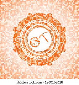 cryptocurrency mining icon inside abstract orange mosaic emblem with background