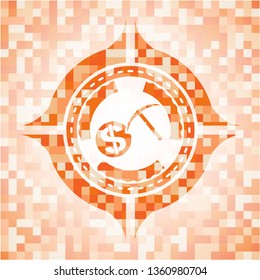 cryptocurrency mining icon inside abstract orange mosaic emblem