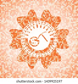 cryptocurrency mining icon inside abstract orange mosaic emblem with background