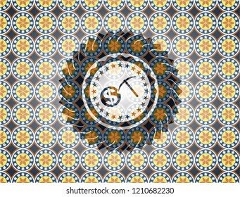 cryptocurrency mining icon inside arabesque badge. arabic decoration.