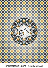 cryptocurrency mining icon inside arabesque badge background. arabic decoration.