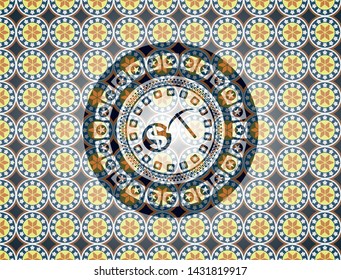 cryptocurrency mining icon inside arabesque style emblem. arabic decoration.