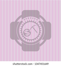 cryptocurrency mining icon inside badge with pink background