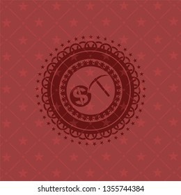 cryptocurrency mining icon inside badge with red background