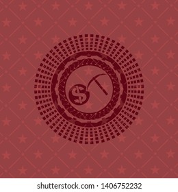 cryptocurrency mining icon inside badge with red background
