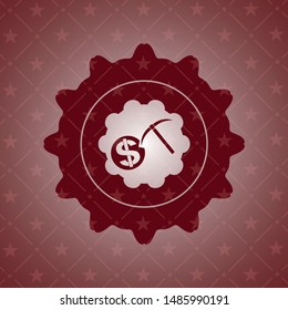 cryptocurrency mining icon inside badge with red background