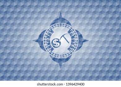 cryptocurrency mining icon inside blue hexagon emblem.