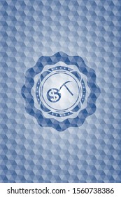 cryptocurrency mining icon inside blue polygonal emblem.