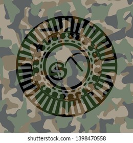 cryptocurrency mining icon inside camo texture