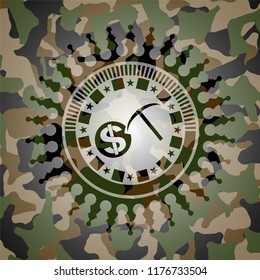 cryptocurrency mining icon inside camouflage emblem