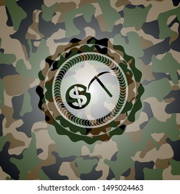 cryptocurrency mining icon inside camouflage texture